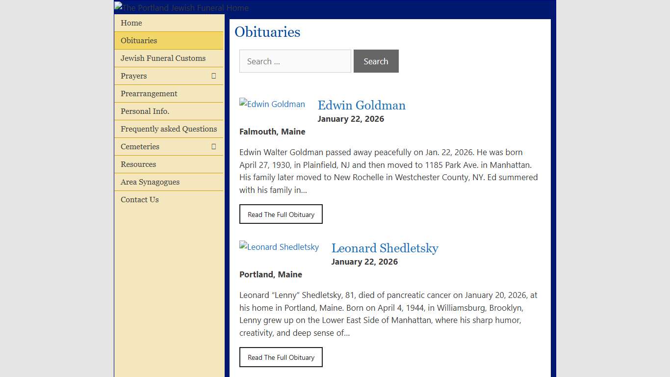 Obituaries – The Portland Jewish Funeral Home