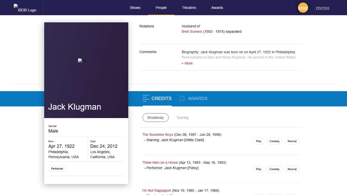 Jack Klugman – Broadway Cast & Staff IBDB