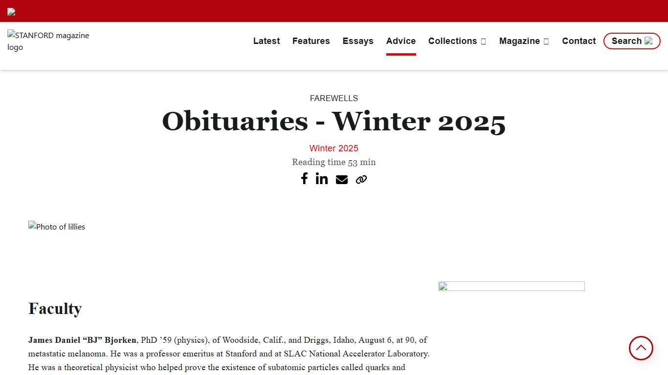 Obituaries - Winter 2025 STANFORD magazine