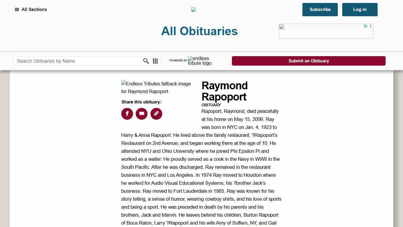 Raymond Rapoport Obituary - FL